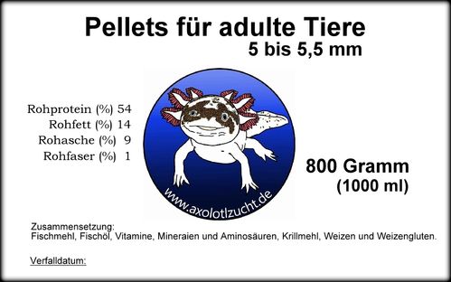 Pellets für adulte Tiere  5 bis 5,5 mm 800 Gramm sind 1000 ml €/kg 14,97